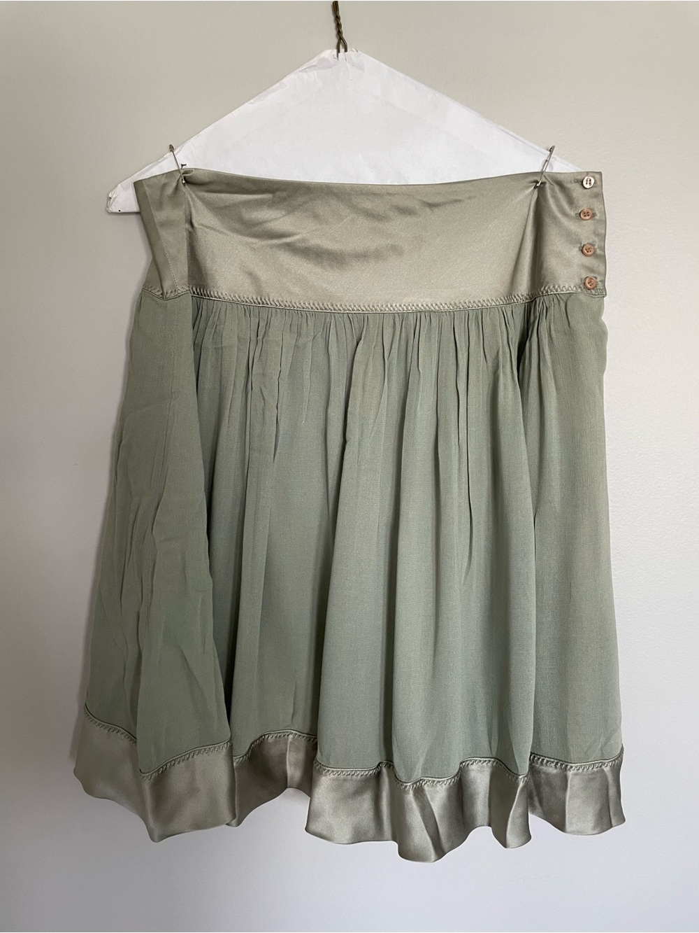 KOOKAI Light Sage Skirt with Satin Trim